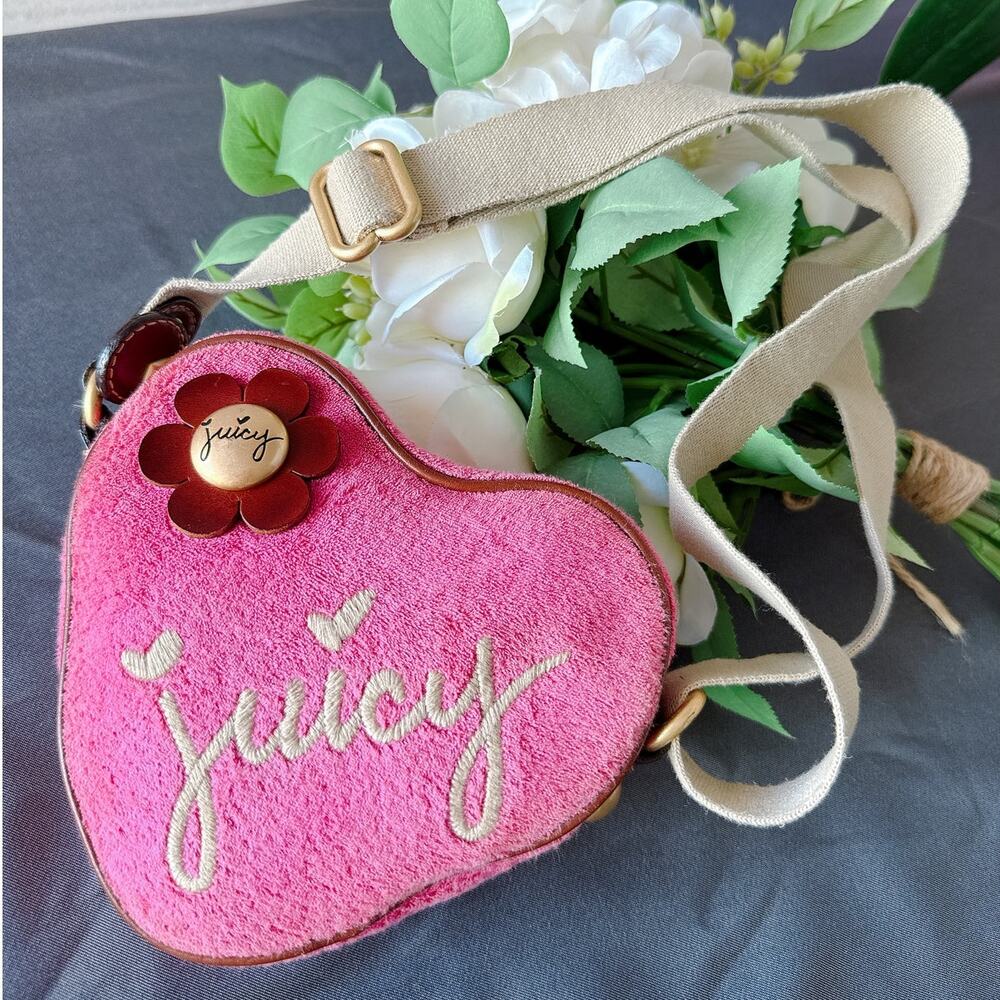 RARE Juicy Couture Heart Terry Cloth Y2K Crossbody Bag